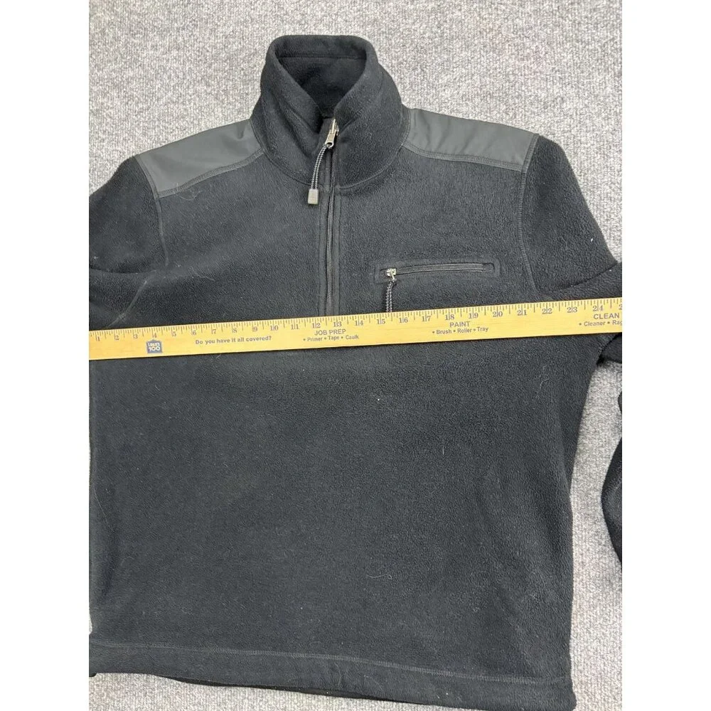 J.Crew Pullover Mens‎ Medium Black Fleece Quarter Zip Chest Pocket Shoulder Yoke